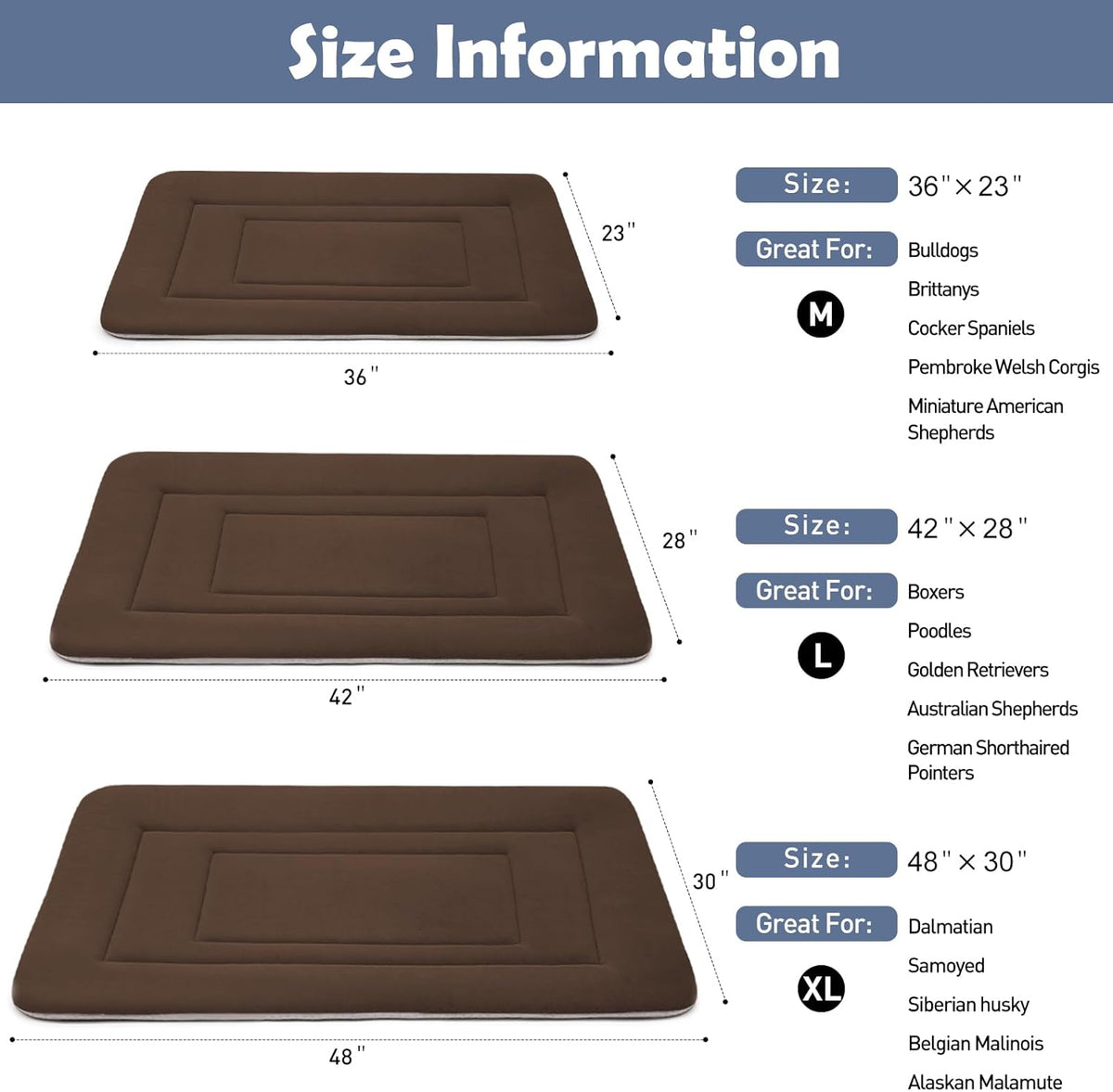 JoicyCo Soft Dog Bed Crate Pad Mat, 42 in Non-Slip Bottom Washable for Large Dogs, Pet Mattress