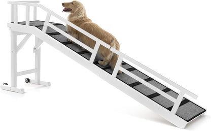 Dog Ramp for Bed or Couch, Wooden Pet Ramp with 20° Gentle Slope, Removable Side Rails, Non-Slip