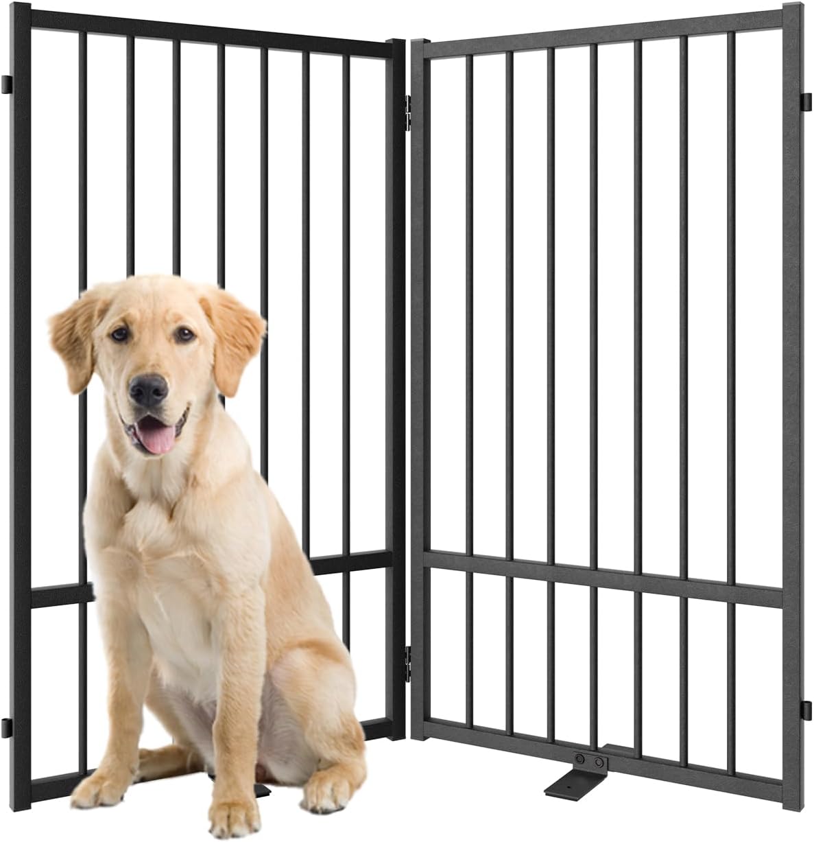 Full Metal Freestanding Dog Gate with Door, 36''Height Foldable Pet Dog Fence for Indoor & Outdoor