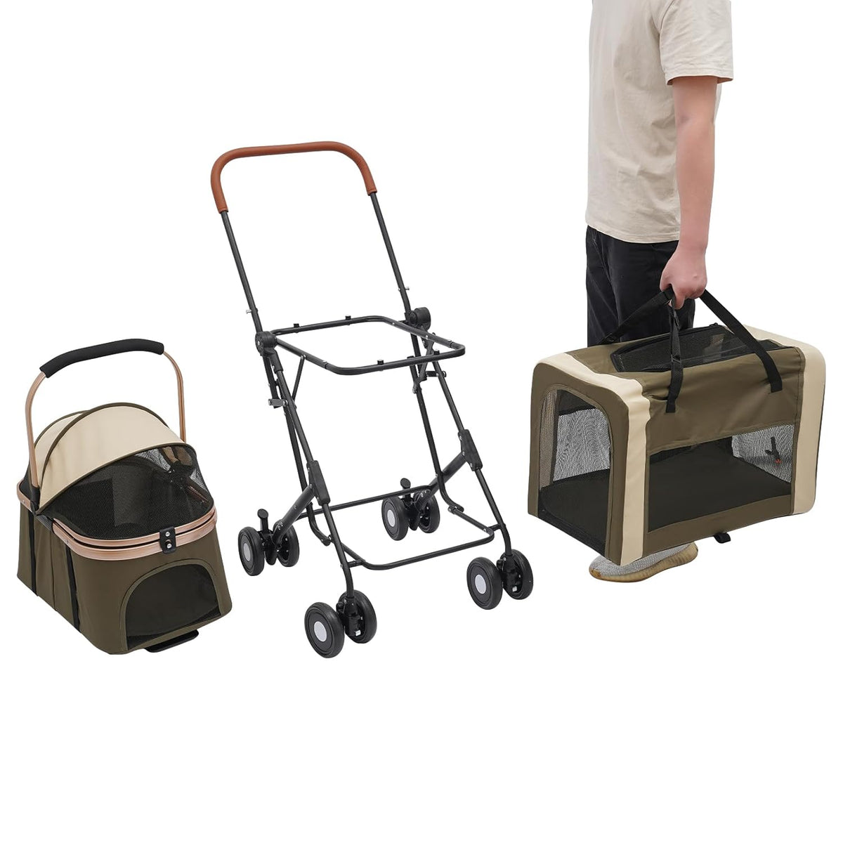 Double Pet Stroller for Dogs and Cats, Foldable Dog Stroller Travel Carriage with Detachable