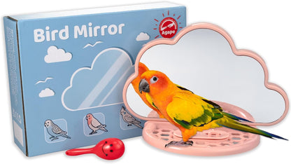 Agape Bird Mirror for Cage， Bird Toys with Perch and Slow Feeder to Expend Energy, Small Parrot