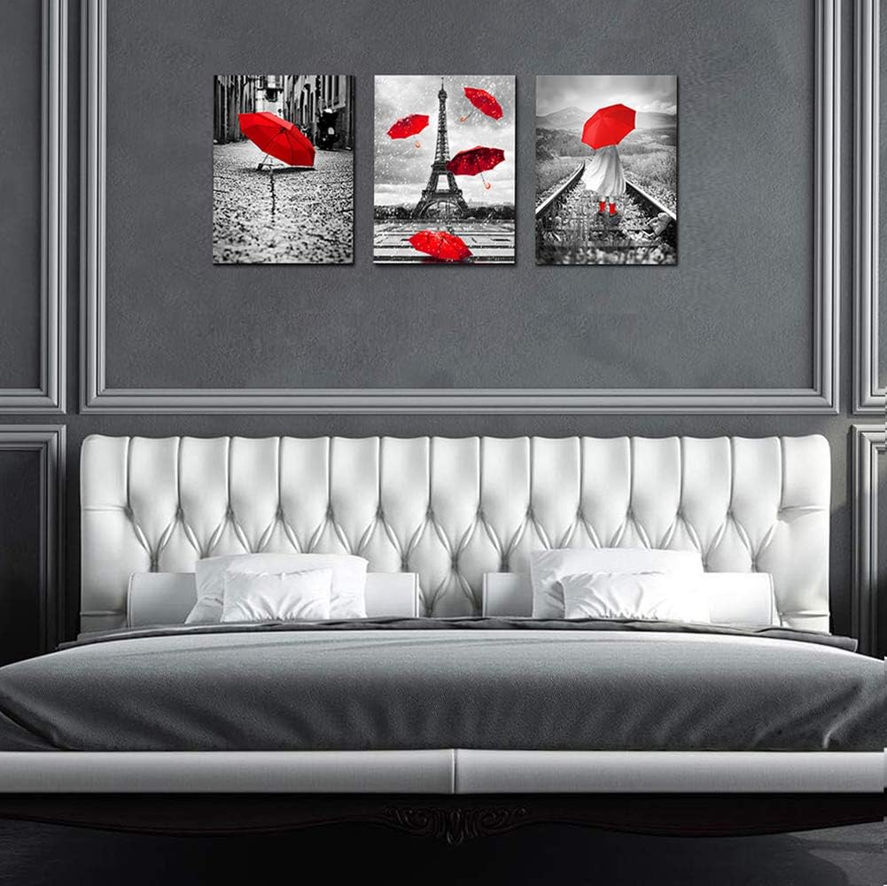 Black and white landscape Eiffel Tower 3 Piece Wall Art for Living Room Bathroom Decorations