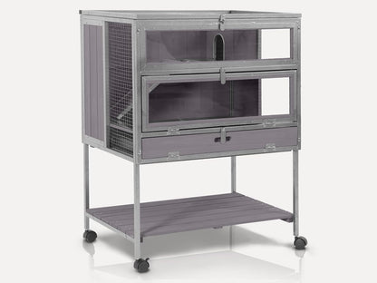 Guinea Pig Cage, Moveable Metal Frame Hamster Cage Anti-Chewing with Aluminium Alloy Edge