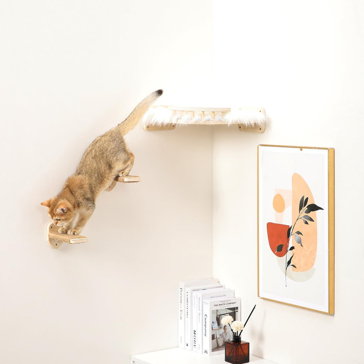 3 Pcs Cat Wall Steps, Cat Shelves and Perches for Wall, Wall-Mounted Cat Climbing Shelf with Hemp