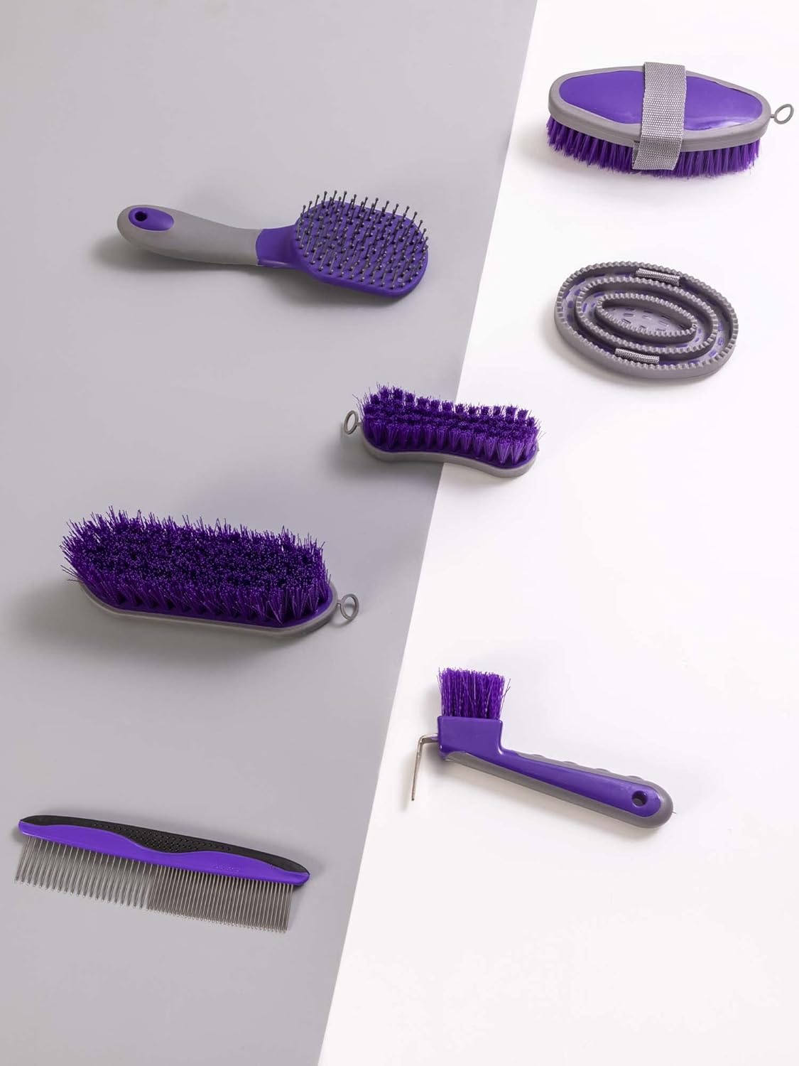 Horse Grooming Kit (12-Piece): Brushes, Storage Bag, Sweat Scraper, Mane Comb, Grooming Gloves