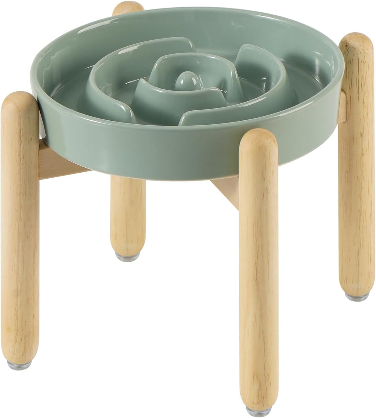 8.2inch Ceramic Raised Slow Feeder Dog Bowl Set, Elevated Wooden Stand for Large and Medium Dog