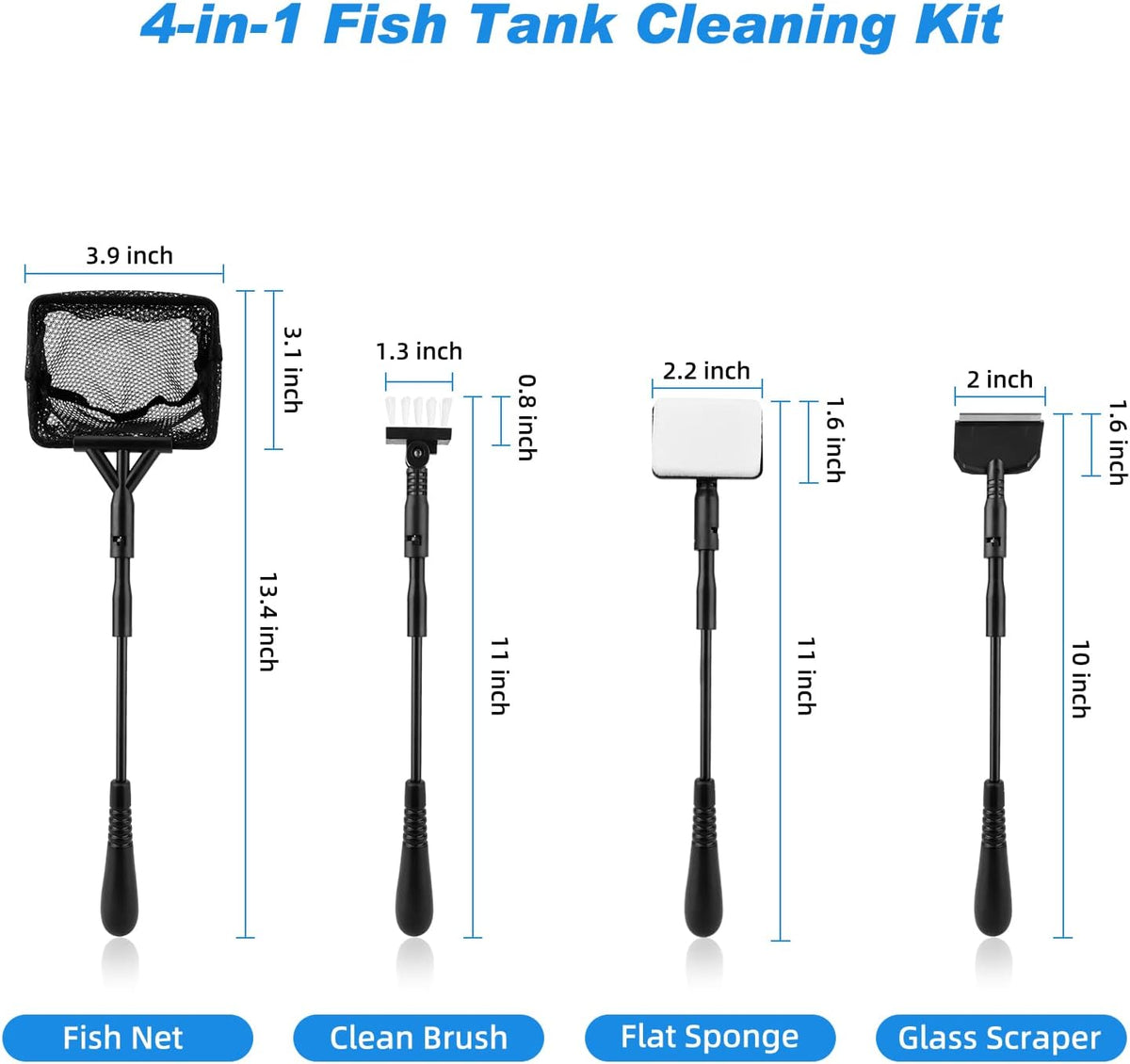 hygger Small Fish Tank Cleaner, Aquarium Cleaning Tools Kit with Handle, Seaweed Scraper, Fishing