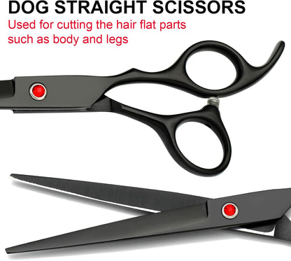 Professional Dog Grooming Scissors Set Stainless Steel Dog Grooming Kit - Thinning, Curved Scissors