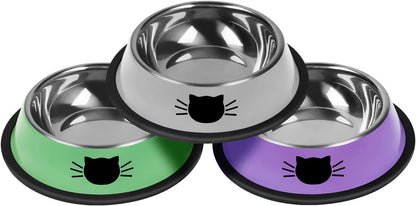 3Pcs Cat Bowls, Non-Slip Stainless Steel, 7 Oz, Suitable for Indoor Pets, Removable Rubber Base