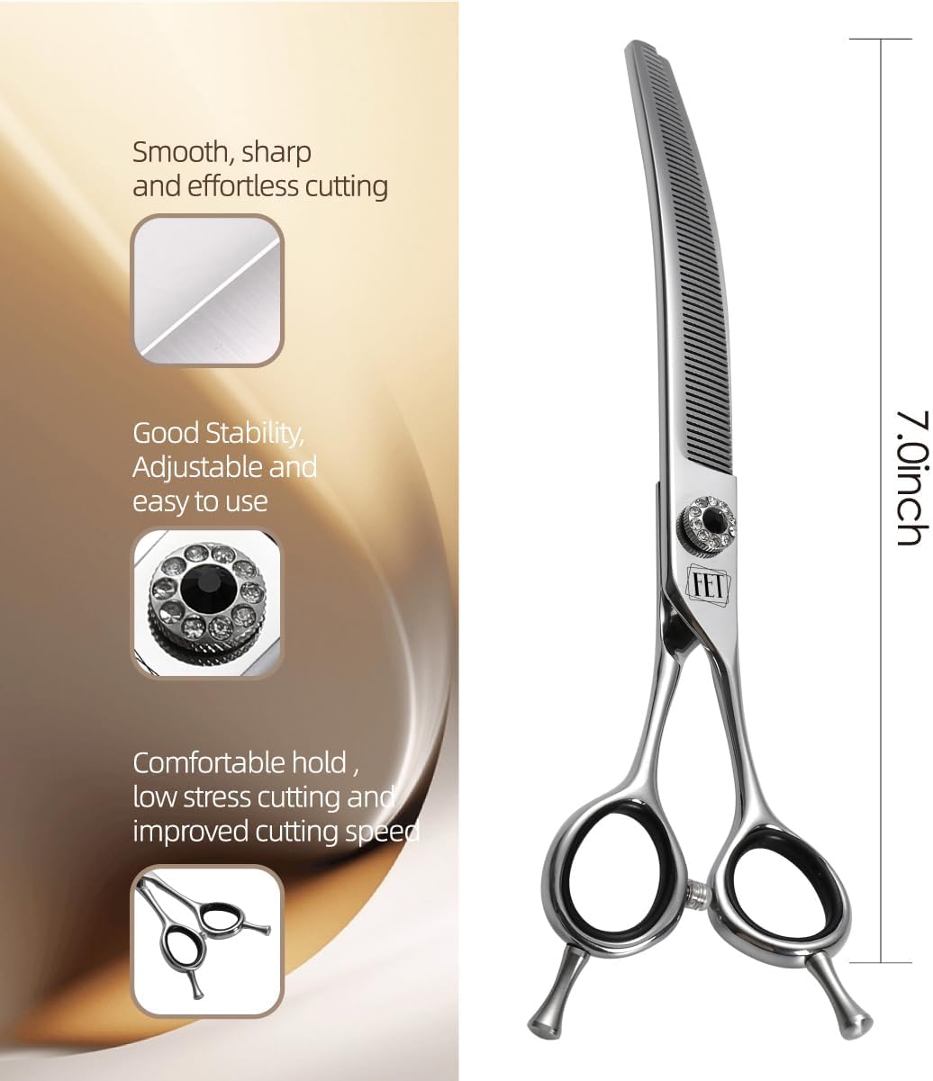 Dog Grooming Scissors: 7.0 inch Professional Pet Curved Thinning Shears Made Of Japanese 440C