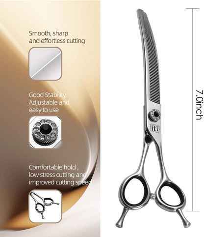Dog Grooming Scissors: 7.0 inch Professional Pet Curved Thinning Shears Made Of Japanese 440C