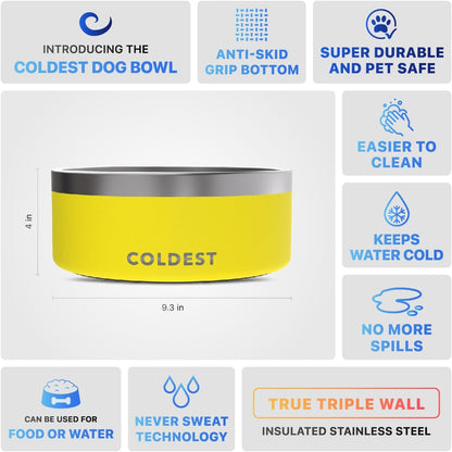 Coldest Dog Bowl - Anti Rust Metal, Non Slip, 3 Layers Insulated Stainless Steel Dog Bowls - Spill