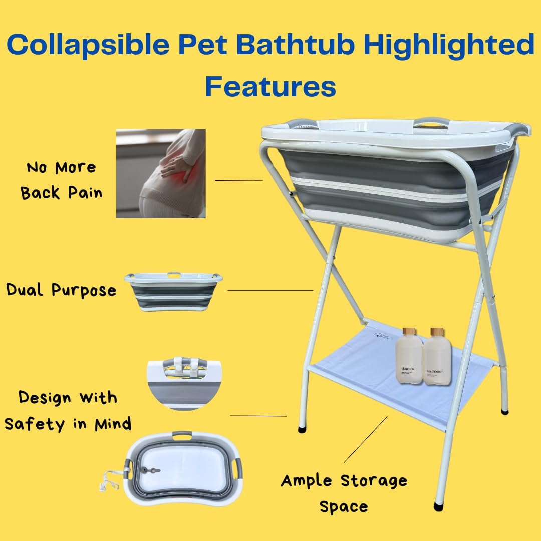Collapsible Elevated Pet Bathtub, Foldable Washing Station for Small to Medium Dogs and Cats