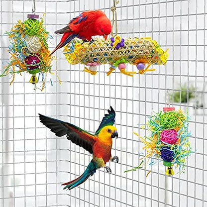EBaokuup 3Pack Bird Chewing Toys Foraging Shredder Toy Parrot Cage Bird Loofah Hanging Toy for
