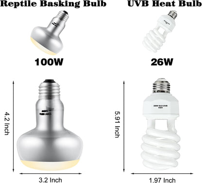 15inch Dual Reptile Light Fixture, Max 150W Dual Reptile Heat Lamp Fixture with 100W Basking Spot