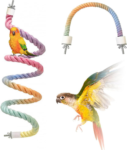 2pcs Gradient Colorful Bird Rope Perch Stand,Bird Cage Climbing Rope Toys Accessories,Bendable