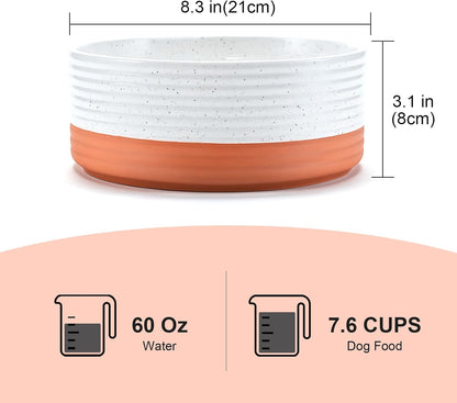 SPUNKYJUNKY Ceramic Dog Bowls 2 Pack, 8.3'' Dog Food Water Double Feeding Bowls Non-Slip for Large