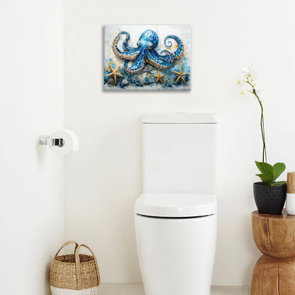 Octopus Bathroom Pictures Wall Art, Sea Animal Ocean Bathroom Wall Decor, Nautical Framed Painting