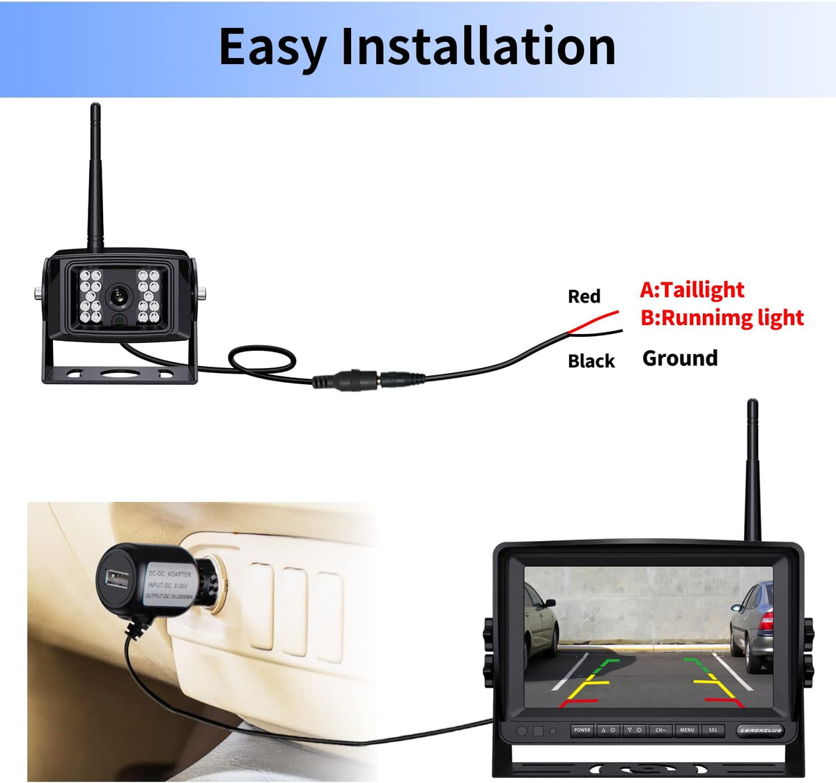 Digital Wireless Backup Camera System Kit, IP69 Waterproof Wireless Rear View Camera + 7?™â€?LCD