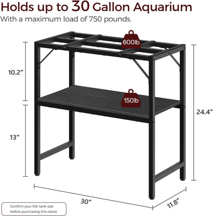 30 Gallon Fish Tank Stand, Aquarium Stand with 2-Tier Storage Shelves, Heavy Duty Breeder Turtle