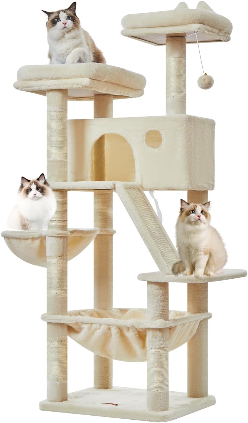 Taoqimiao Cat Tree 57.5-Inch, Cat Tower for Indoor Cats Large Adult, Extra Large Cat Condo, 8 Sisal