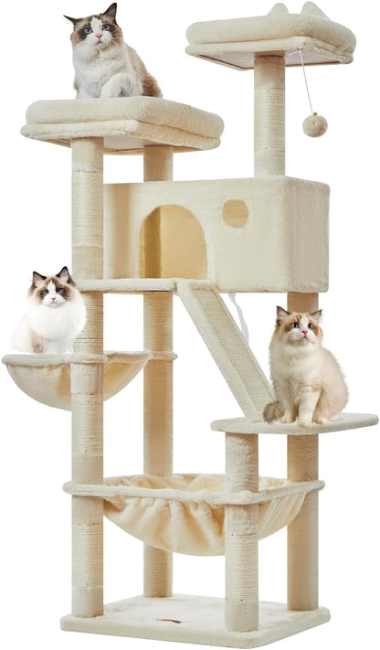 Taoqimiao Cat Tree 57.5-Inch, Cat Tower for Indoor Cats Large Adult, Extra Large Cat Condo, 8 Sisal