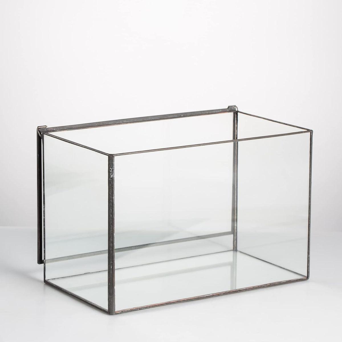 NCYP Small Rectangle Glass Terrarium Planter with Lid, 6.7 x 4 x 4.8 Inches Clear Black Geometric