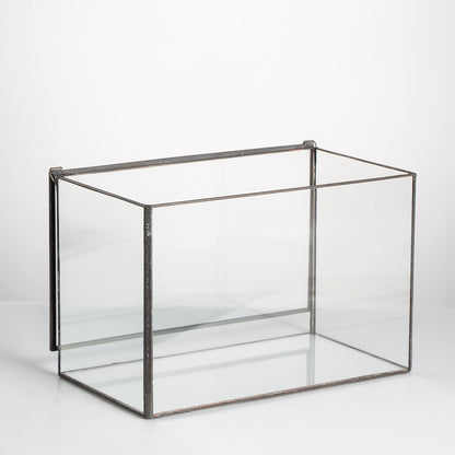 NCYP Small Rectangle Glass Terrarium Planter with Lid, 6.7 x 4 x 4.8 Inches Clear Black Geometric