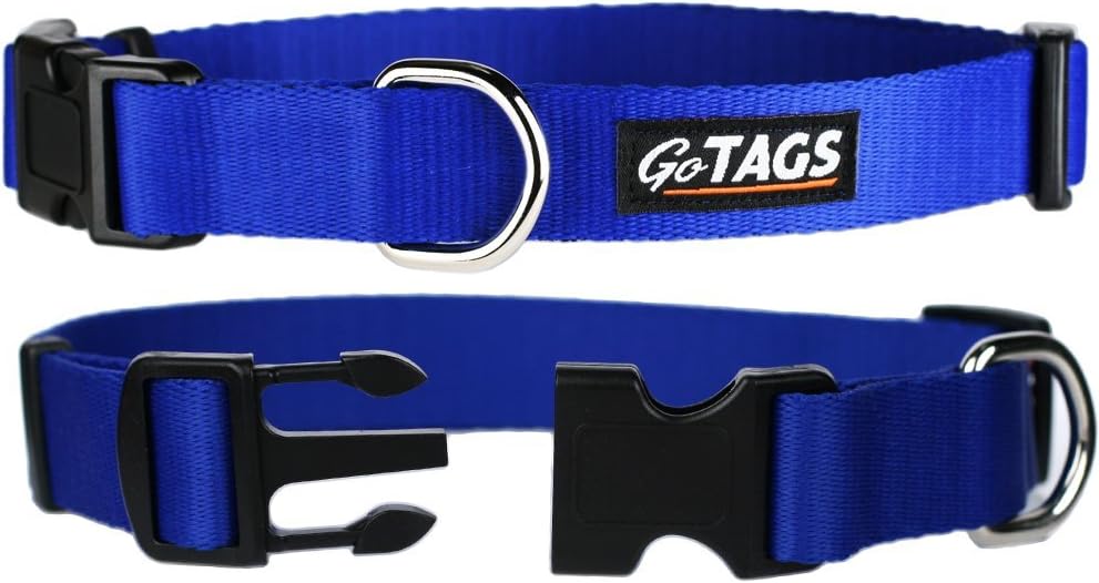 GoTags Dog Collars, Durable Solid Nylon Dog Collars in 5 Color Options and 4 Adjustable Sizes for