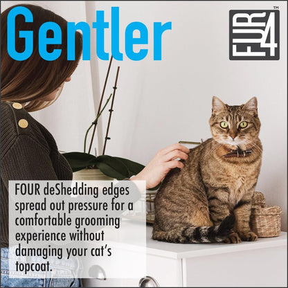 FUR4 deShedding Tool for Long Hair Cats - Innovative Cat Grooming Brush with 4 Composite Carbon