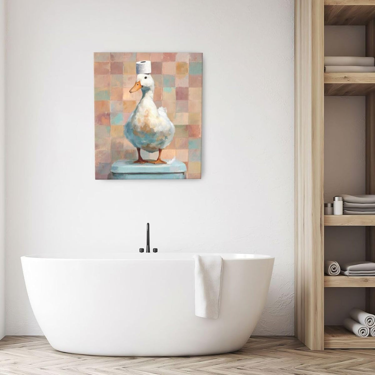 Funny Duck Bathroom Wall Art Cute Duck on Toilet Canvas Wall Decor Funny Quirky Farm Animal