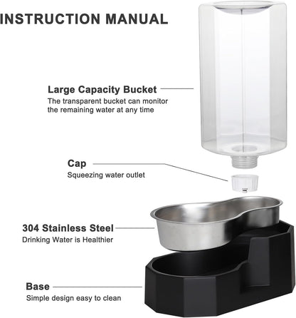 Sfozstra Large Dog Water Dispenser: 8L Automatic Black Water Feeder with Stainless Steel Bowl