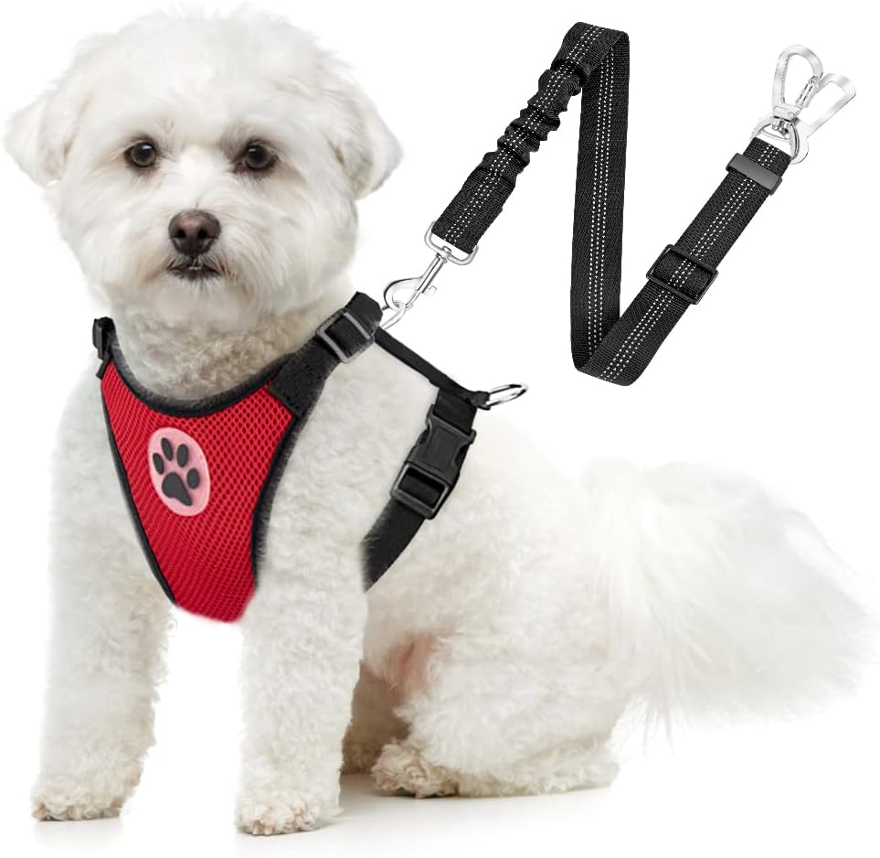 SlowTon Dog Seat Belt Harness for Car, Dog Car Harness Adjustable Mesh Breathable & Dog Seatbelt