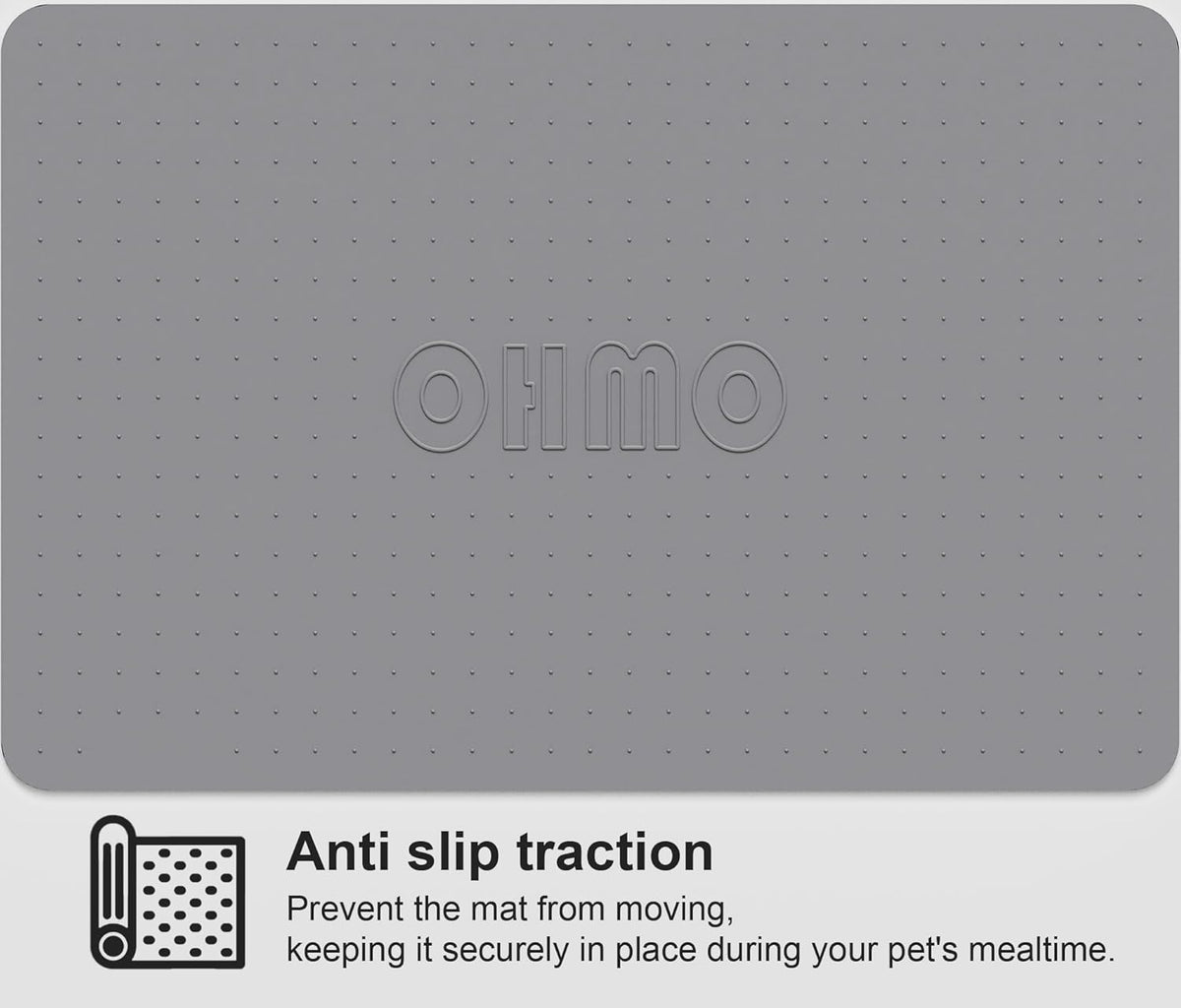 OHMO Dog Food Mat, Silicone Waterproof Cat Food Mat, Non-Skid Spill Proof Pet Feeding Mat for Food