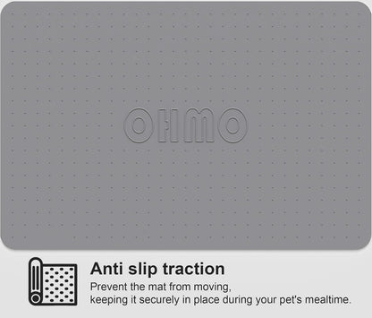 OHMO Dog Food Mat, Silicone Waterproof Cat Food Mat, Non-Skid Spill Proof Pet Feeding Mat for Food