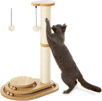 Made4Pets Cat Scratching Post Cat Scratcher Kitten Toys for Indoor Cats Wooden Ball Track Two-Layer