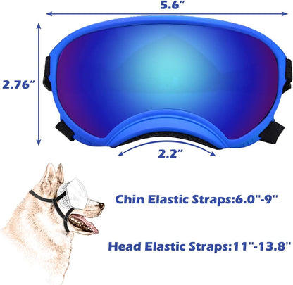 Medium Dog Sunglasses with Adjustable Strap UV Protection, Winproof Dog Puppy Sunglasses, Suitable