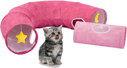 Cat Tunnel, Large Indoor Durable Collapsible Interactive Cat Tube with Peek-A-Boo Hole, Hanging
