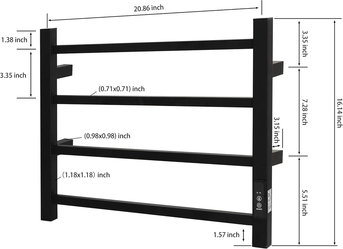 KEG Towel Warmer 4 Bars for Bathroom Wall Mounted Bath Towel Heater Hardwired and Plug-in with