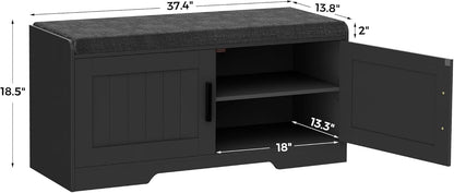 2-Tier Storage Bench, Shoe Bench with Thickened Padded Seat Cushion, Entryway Bench with 2 Doors