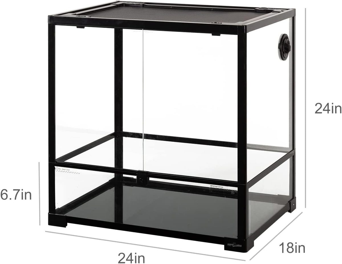 REPTIZOO 45 Gallon Glass Reptile Terrarium 24" x 18" x 24" Knock-Down Reptile Tank with Double