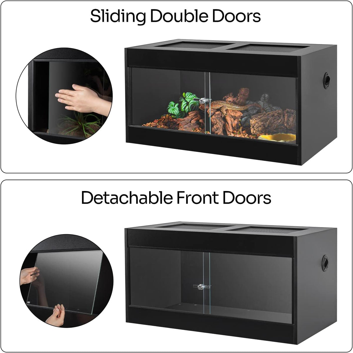 OIIBO 50 Gallon Reptile Original Wood Enclosure, Reptile Terrarium with Double Hinge Sliding Doors