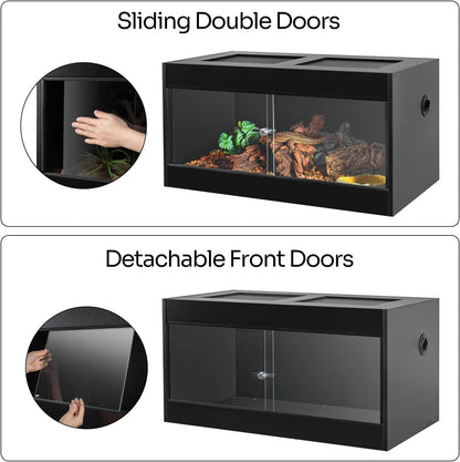OIIBO 50 Gallon Reptile Original Wood Enclosure, Reptile Terrarium with Double Hinge Sliding Doors