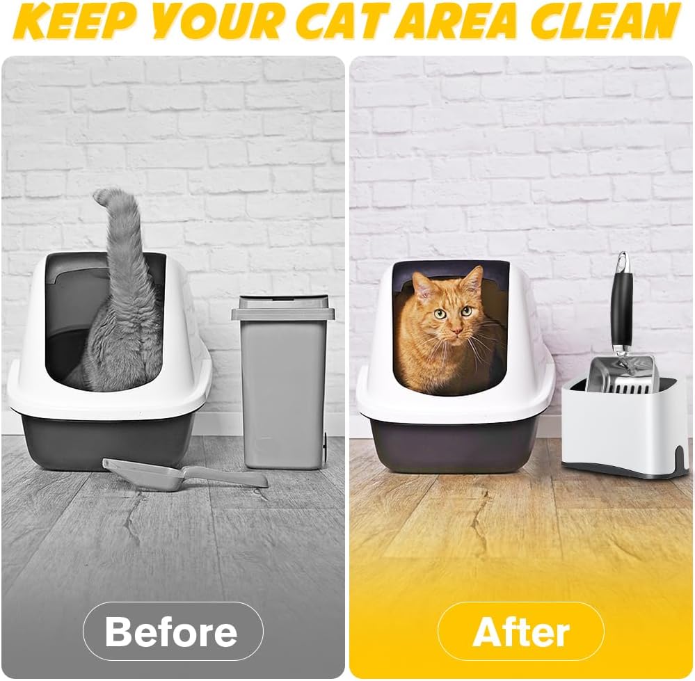 Cat Litter Scooper with Holder, Stainless Steel Cat Litter Scoop, Kitty Poop Scooper Stand for