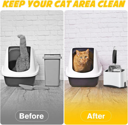 Cat Litter Scooper with Holder, Stainless Steel Cat Litter Scoop, Kitty Poop Scooper Stand for