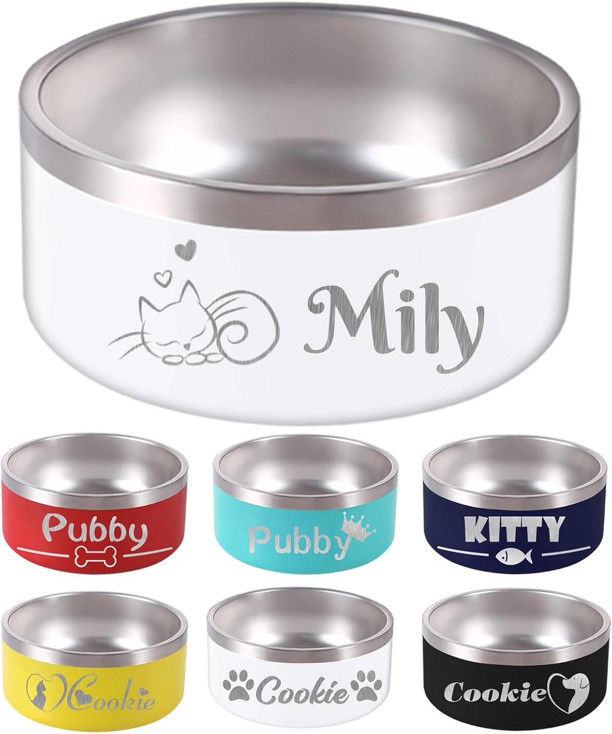 42OZ Personalized Dog Bowl Laser Engraved Custom Pet Name 18/32/42/64 oz No Slip Stainless Steel