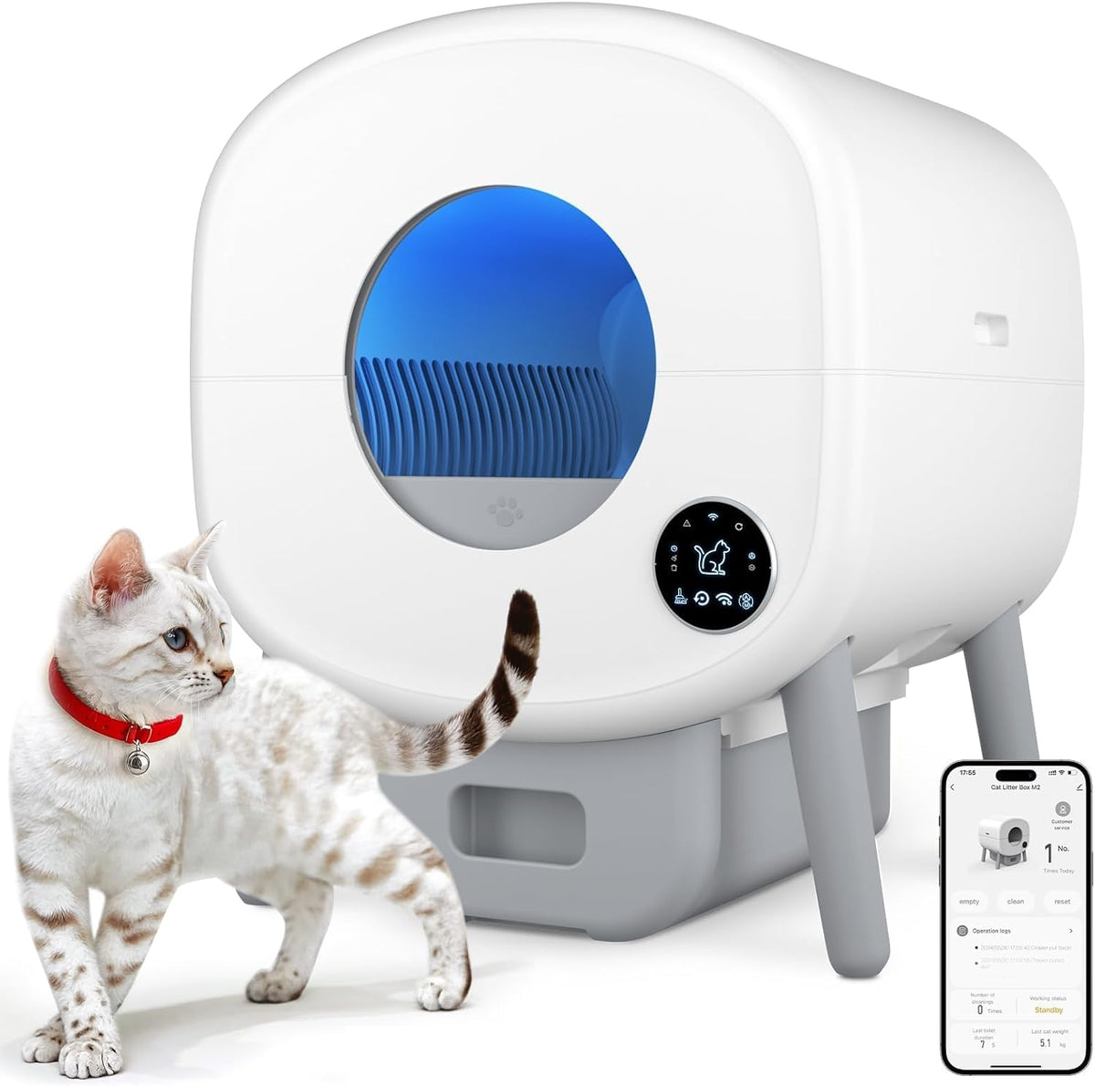 Cumrige Self Cleaning Litter Box, Large Capacity Automatic Cat Litter Box Self Cleaning for Cats