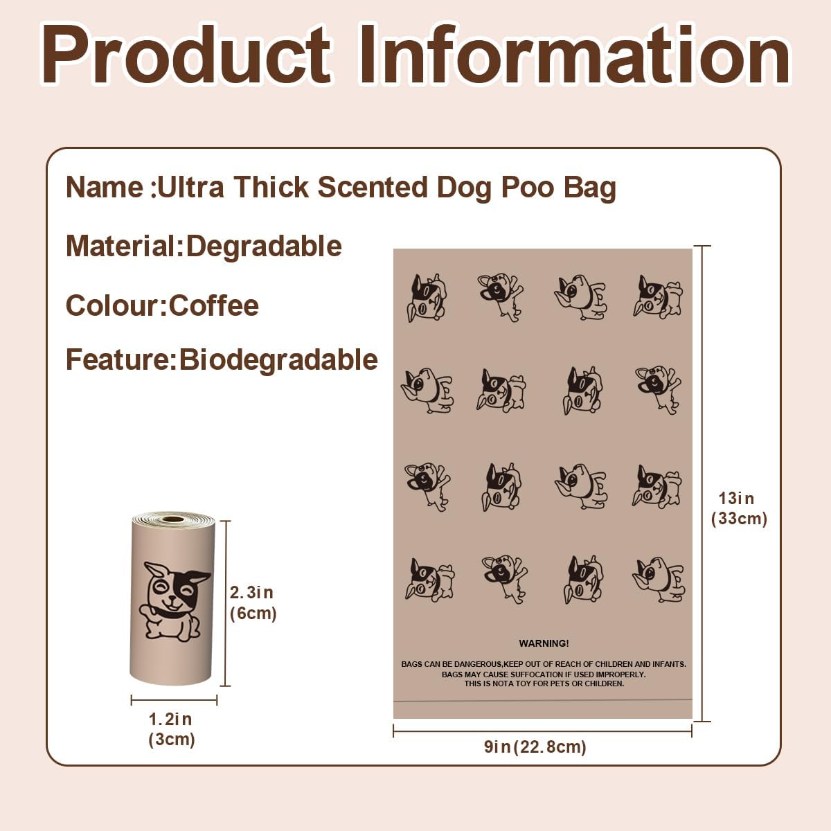 Coffee Dog Poo Bags Coffee scent - 270 Large Biodegradable Poop Bags, Extra Thicken Strong Corn