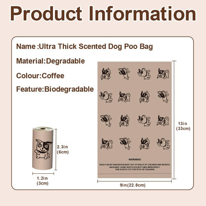 Coffee Dog Poo Bags Coffee scent - 270 Large Biodegradable Poop Bags, Extra Thicken Strong Corn