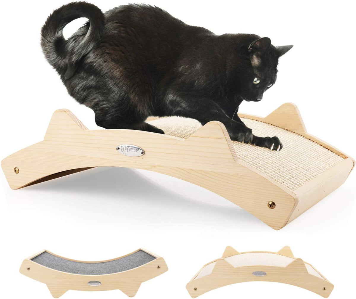 Double-Sided Cat Scratcher With Natural Sisal + Carpet Cloth, Durable Solid Wooden Structure